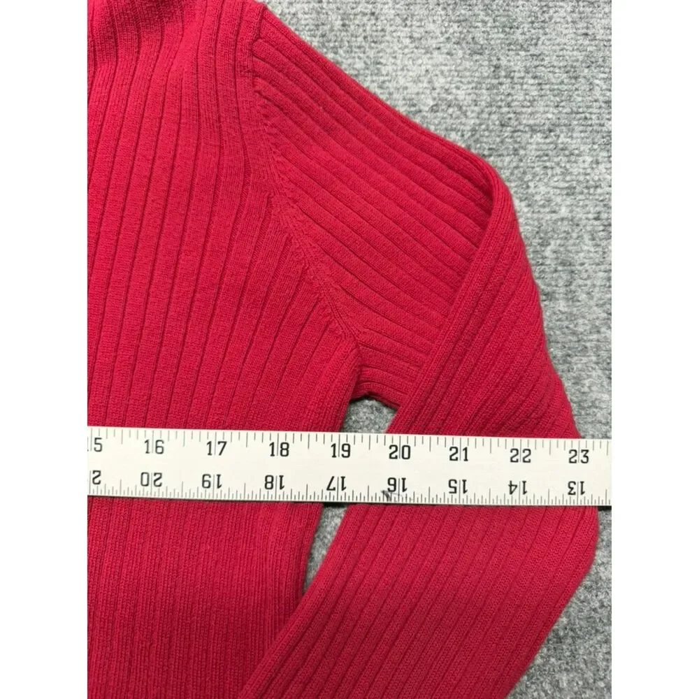 Lauren Jeans Co Ralph Lauren Womens L Red 100% Cotton Ribbed Mock Neck Sweater